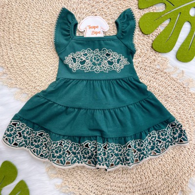 Vestido Jardim de Flores em Lese - Verde